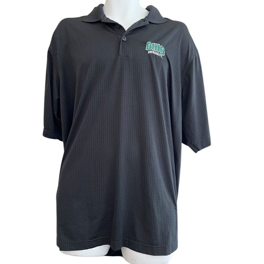 Mens Large Ohio University Black Polo Shirt Short Sleeve Stretch Athens Antigua